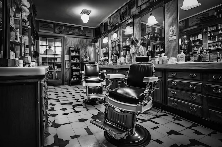 Barber shop with professional barber vintage chairs
