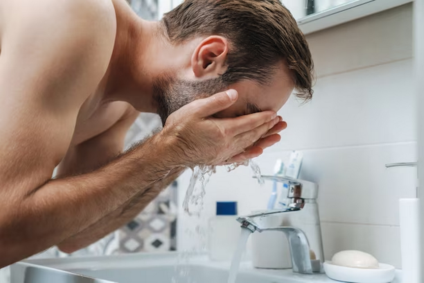 Man Washing His Face